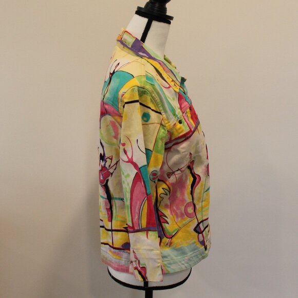 Kaktus Multicolor Abstract Musical Jean Jacket Sz Medium - Picture 6 of 9